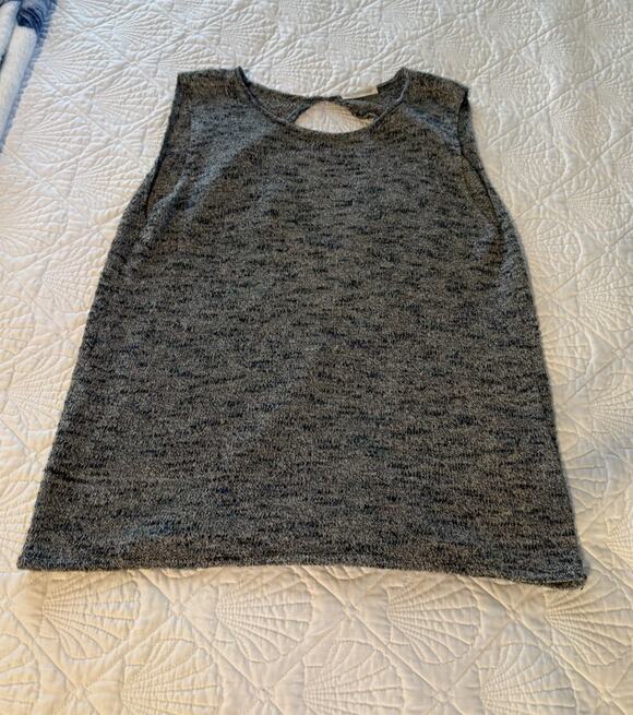 Eileen Fisher Sweaters - Eileen Fisher Sleeveless Knit Sweater Top Size Medium Open Back Blue Linen Blend